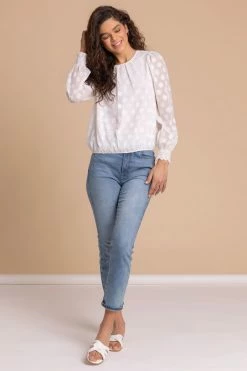 Roman White Textured Spot Shirred Cuff Top 9 Roman White Textured Spot Shirred Cuff Top -Roman Sales Shop unnamed file 5565