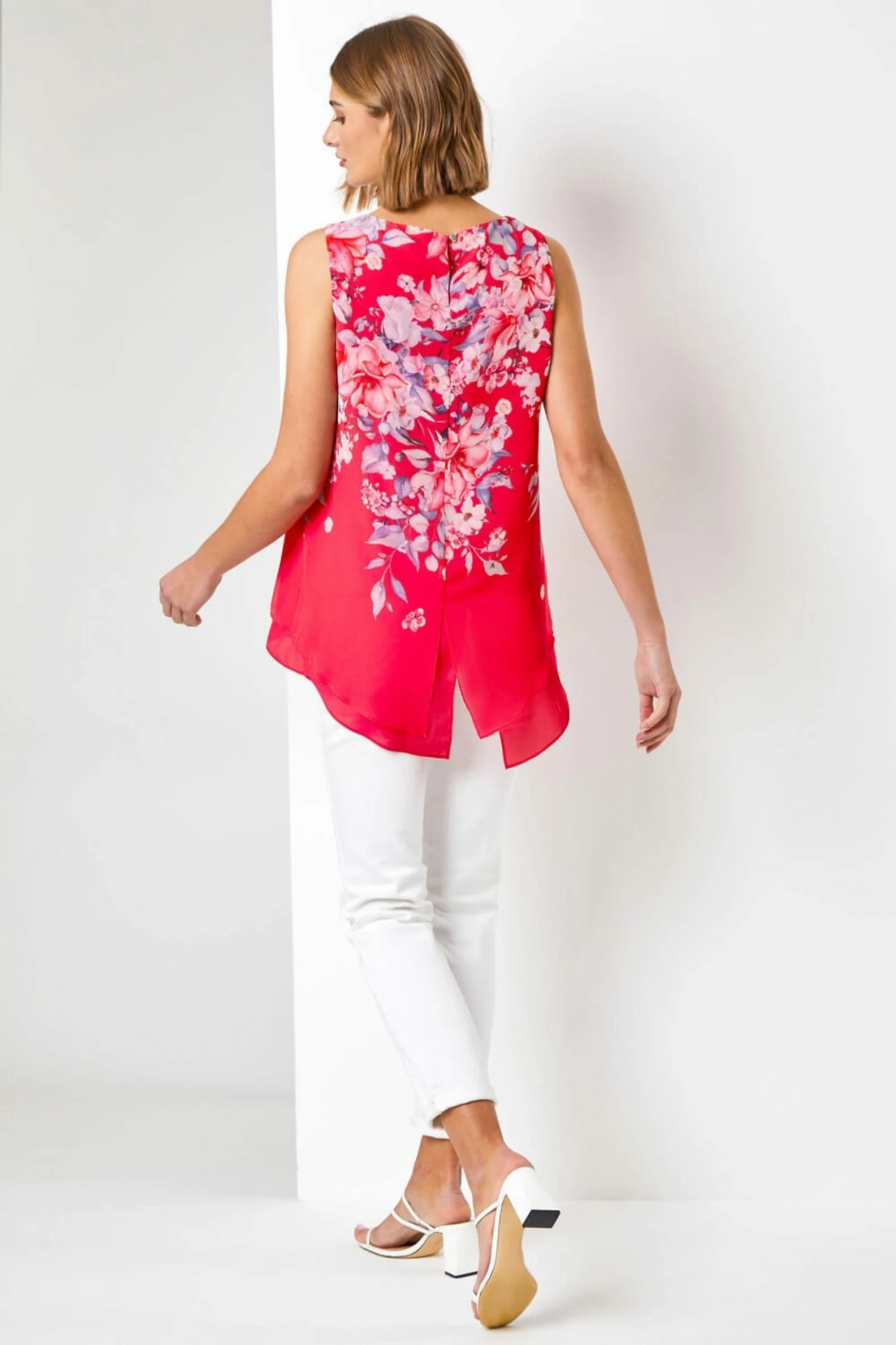 Roman Pink Floral Print Chiffon Overlay Top 5 Roman Pink Floral Print Chiffon Overlay Top - Image 3