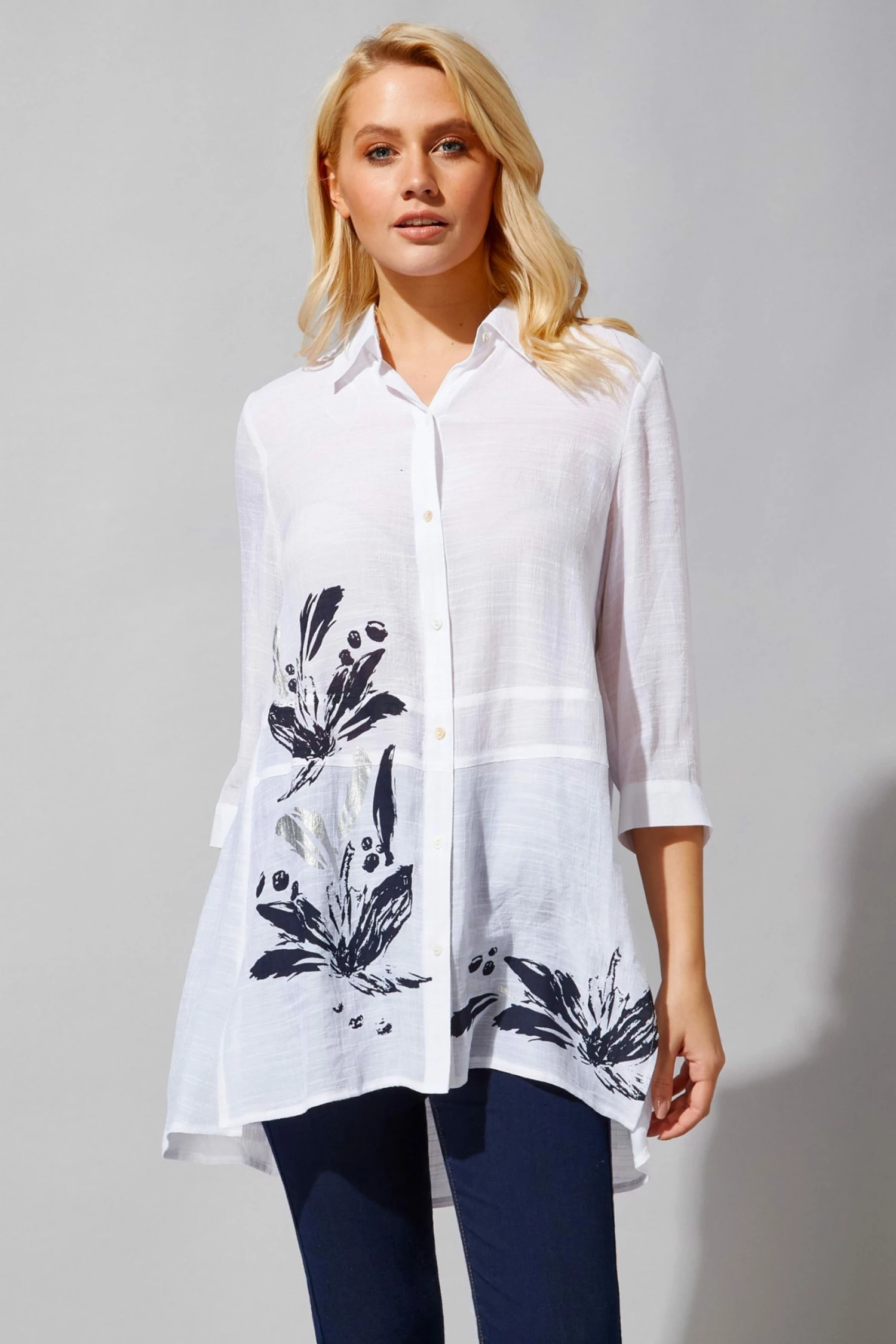 Roman Navy Floral Border Print Shirt 3 Roman Navy Floral Border Print Shirt