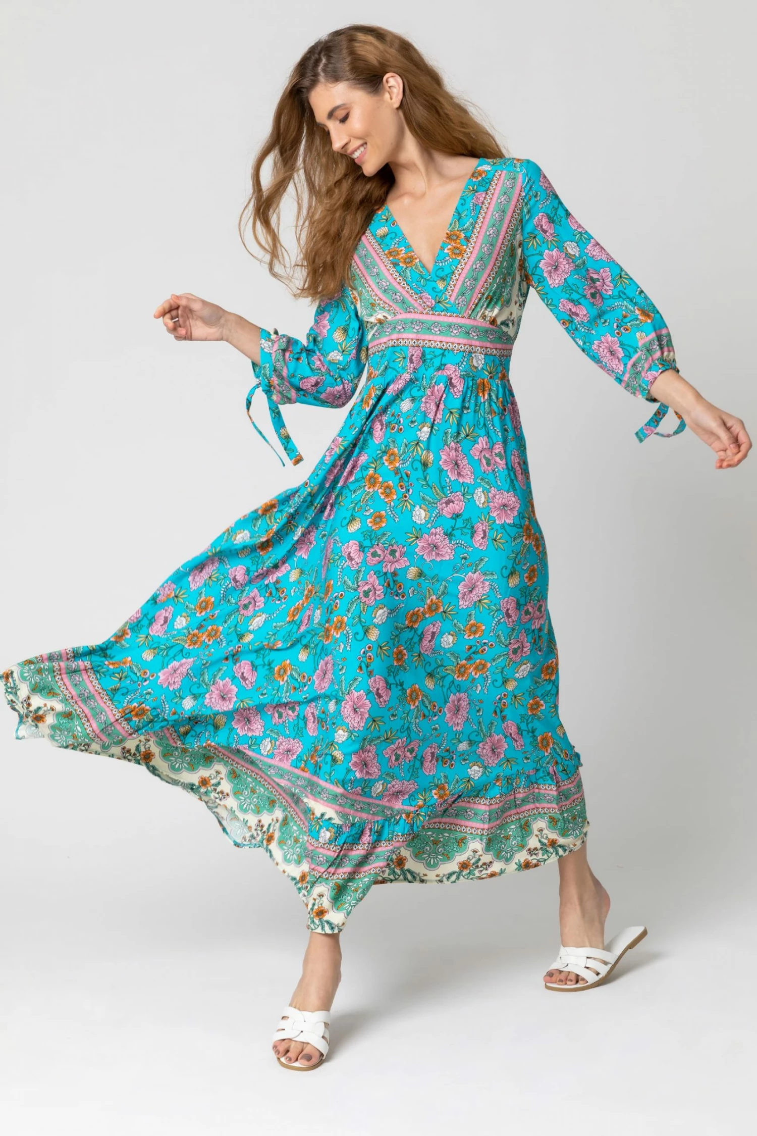 Roman Blue Floral Border Print Maxi Dress 5 Roman Blue Floral Border Print Maxi Dress - Image 3