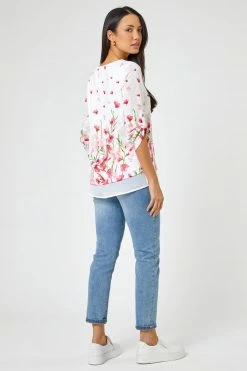 Roman White Floral Border Print Chiffon Hem Top 9 Roman White Floral Border Print Chiffon Hem Top -Roman Sales Shop unnamed file 5590