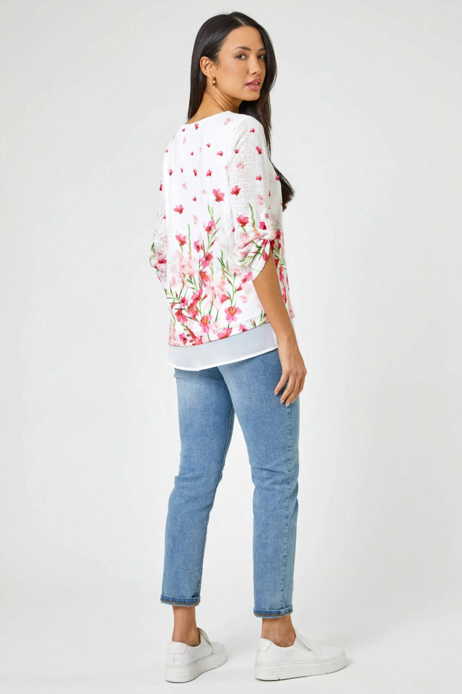 Roman White Floral Border Print Chiffon Hem Top 5 Roman White Floral Border Print Chiffon Hem Top - Image 3