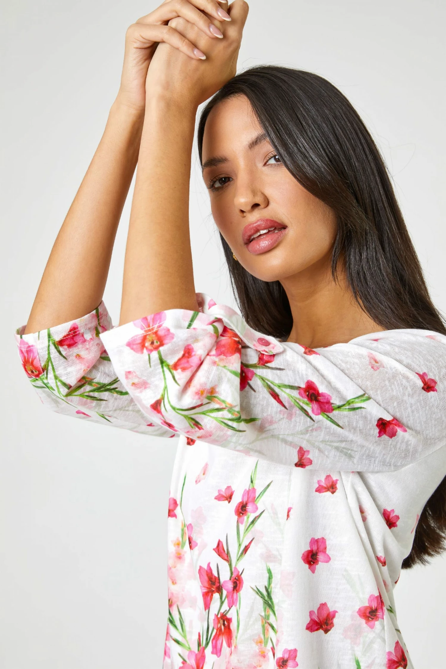 Roman White Floral Border Print Chiffon Hem Top 6 Roman White Floral Border Print Chiffon Hem Top - Image 4