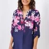 Roman Blue Floral Print Button Down Top