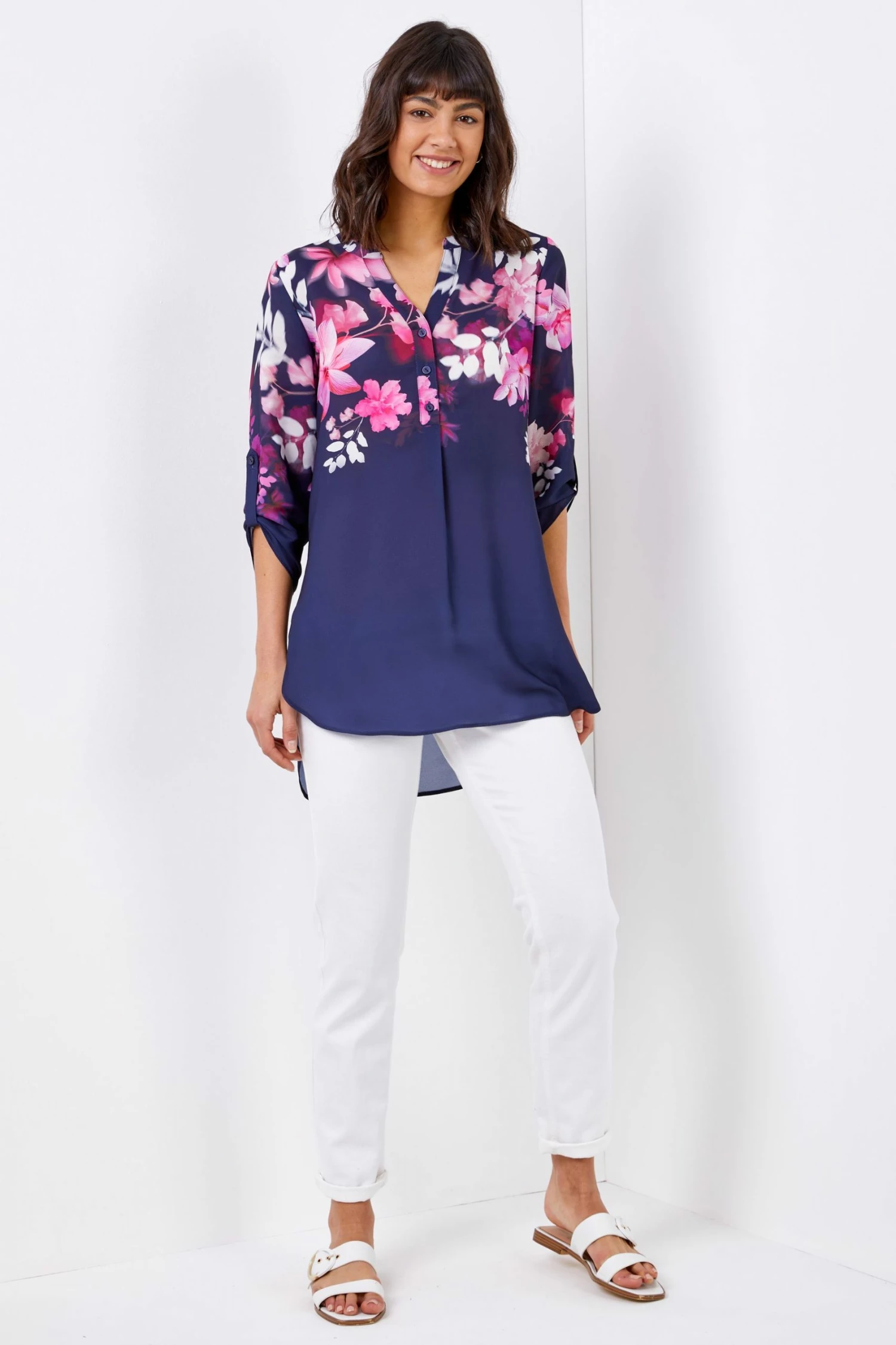 Roman Blue Floral Print Button Down Top 4 Roman Blue Floral Print Button Down Top - Image 2