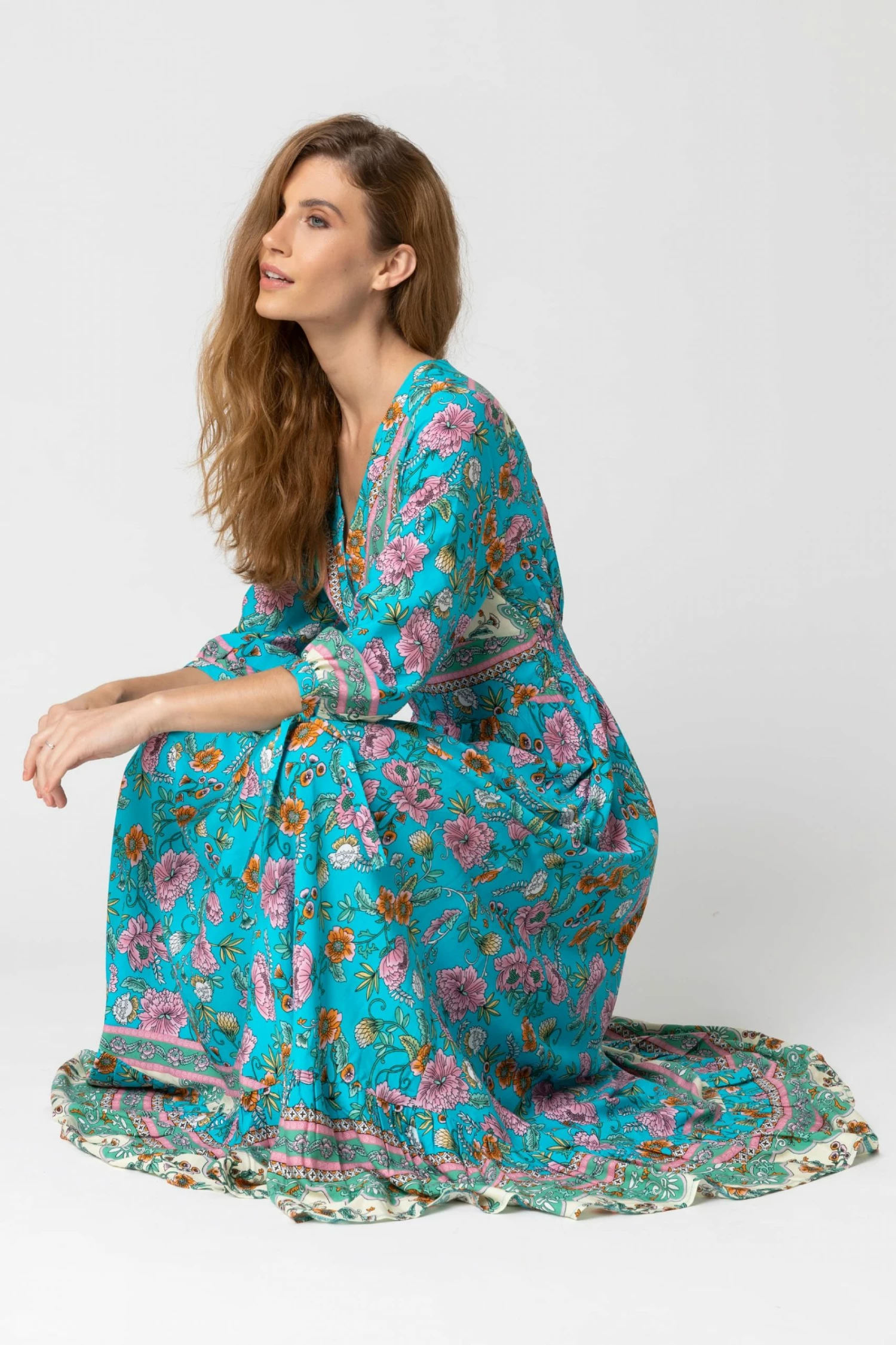 Roman Blue Floral Border Print Maxi Dress 7 Roman Blue Floral Border Print Maxi Dress - Image 5