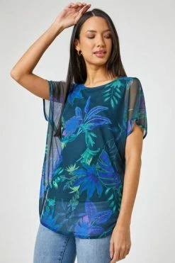 Roman Blue Tropical Print Mesh Overlay Top 11 Roman Blue Tropical Print Mesh Overlay Top -Roman Sales Shop unnamed file 5607