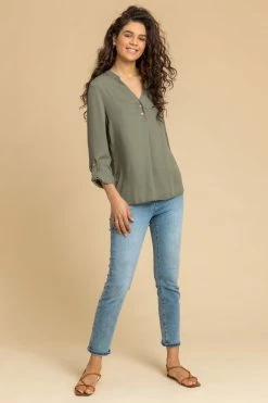 Roman Green Plain Buttoned Notch Neck Top 10 Roman Green Plain Buttoned Notch Neck Top -Roman Sales Shop unnamed file 5615