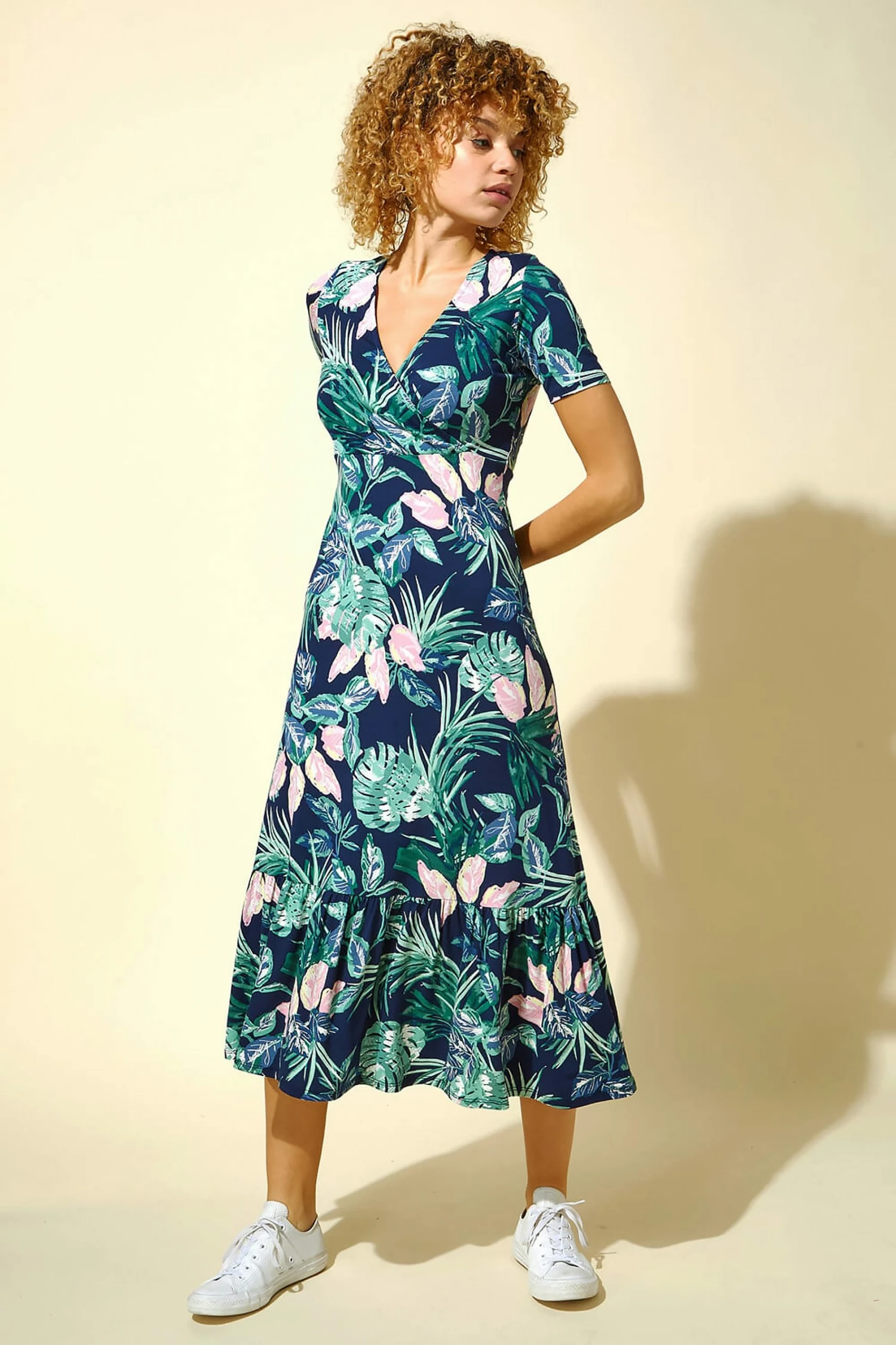 Roman Green Tropical Floral Print Midi Dress 3 Roman Green Tropical Floral Print Midi Dress