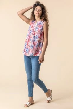 Roman Multi Floral Print Burnout Button Detail Top -Roman Sales Shop unnamed file 5630