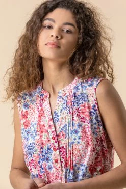 Roman Multi Floral Print Burnout Button Detail Top -Roman Sales Shop unnamed file 5631