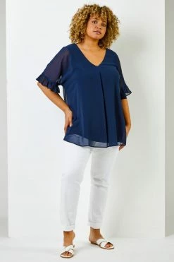 Roman Blue Curve Frill Sleeve Pleat Detail Top 9 Roman Blue Curve Frill Sleeve Pleat Detail Top -Roman Sales Shop unnamed file 5635