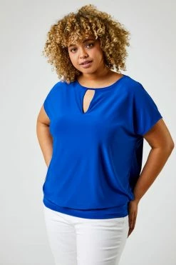 Roman Blue Curve Keyhole Detail Blouson Top