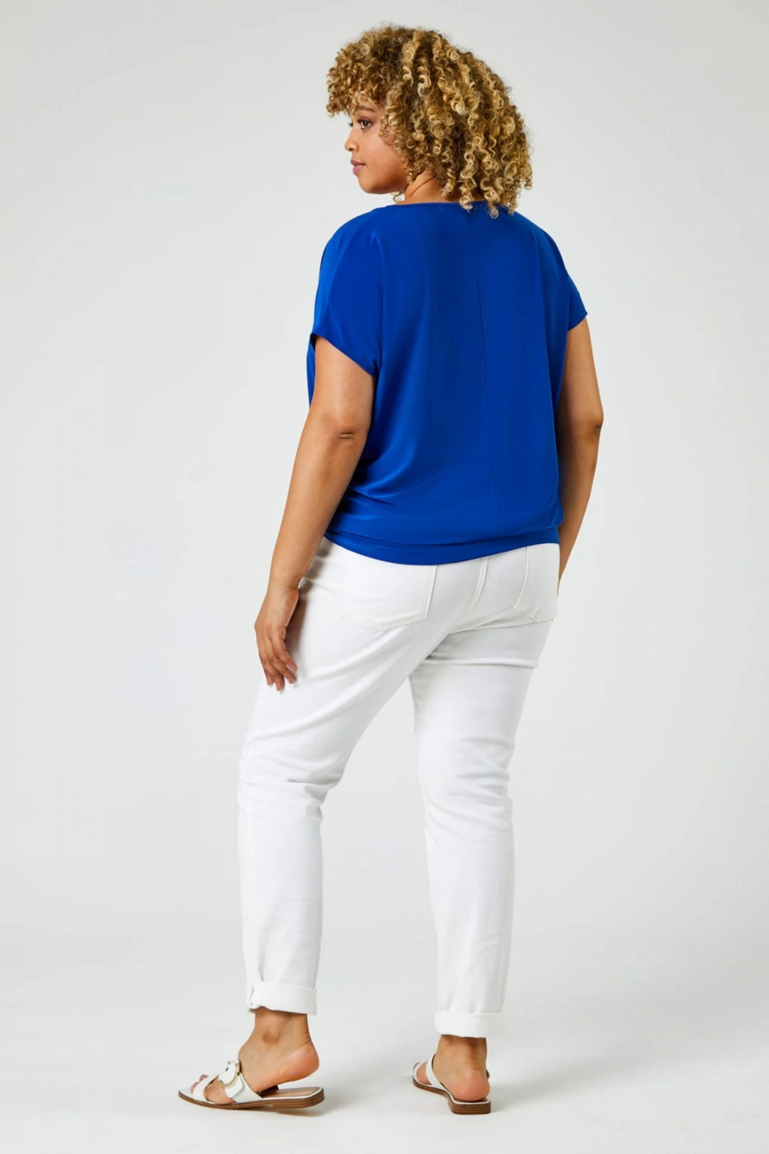 Roman Blue Curve Keyhole Detail Blouson Top 5 Roman Blue Curve Keyhole Detail Blouson Top - Image 3