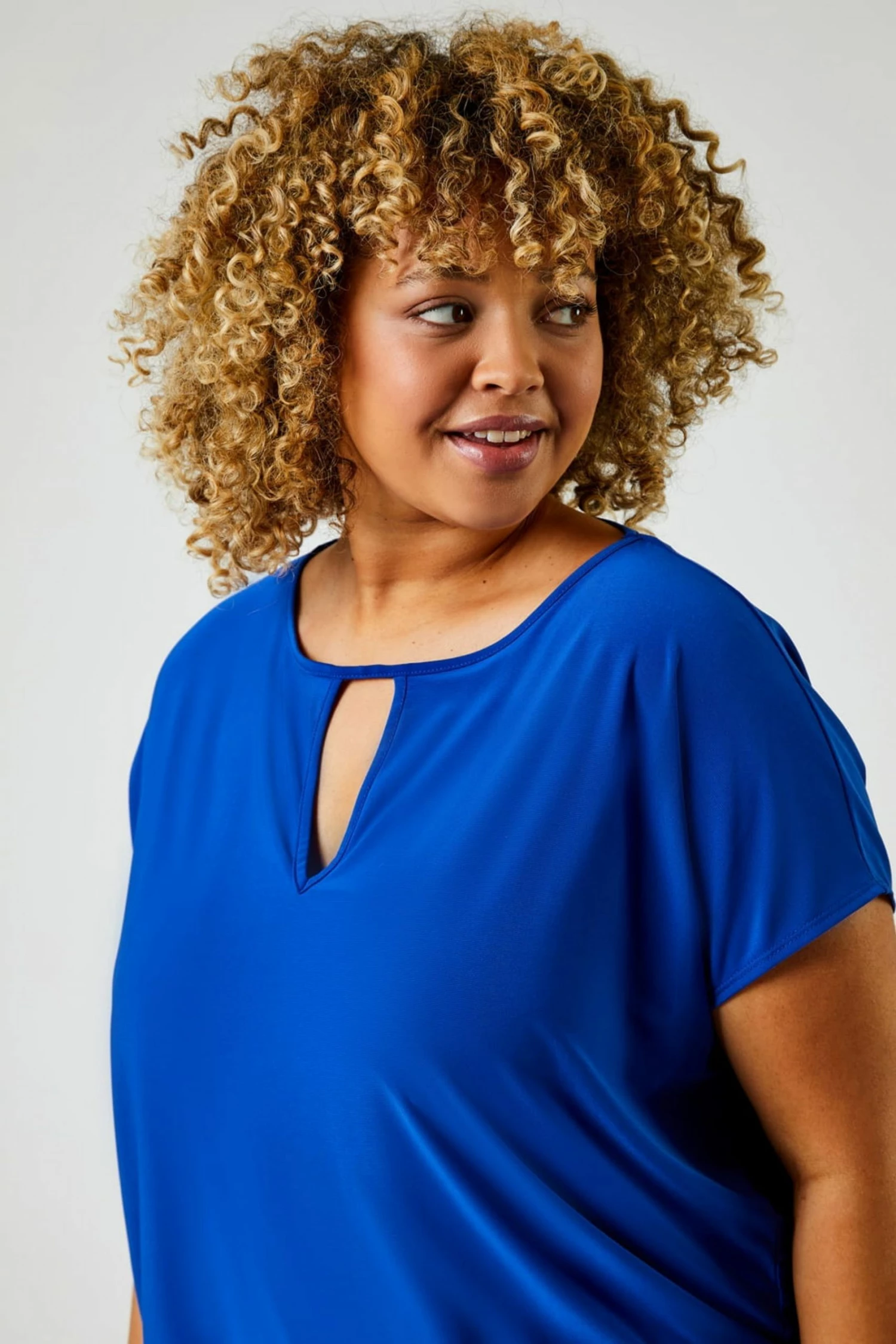 Roman Blue Curve Keyhole Detail Blouson Top 6 Roman Blue Curve Keyhole Detail Blouson Top - Image 4