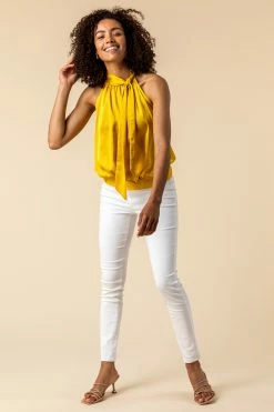 Roman Yellow High Neck Tie Detail Top -Roman Sales Shop unnamed file 5645