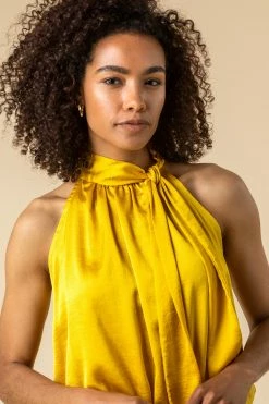 Roman Yellow High Neck Tie Detail Top -Roman Sales Shop unnamed file 5646