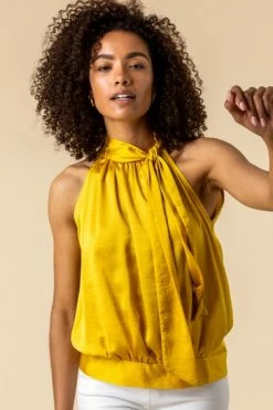 Roman Yellow High Neck Tie Detail Top -Roman Sales Shop unnamed file 5647