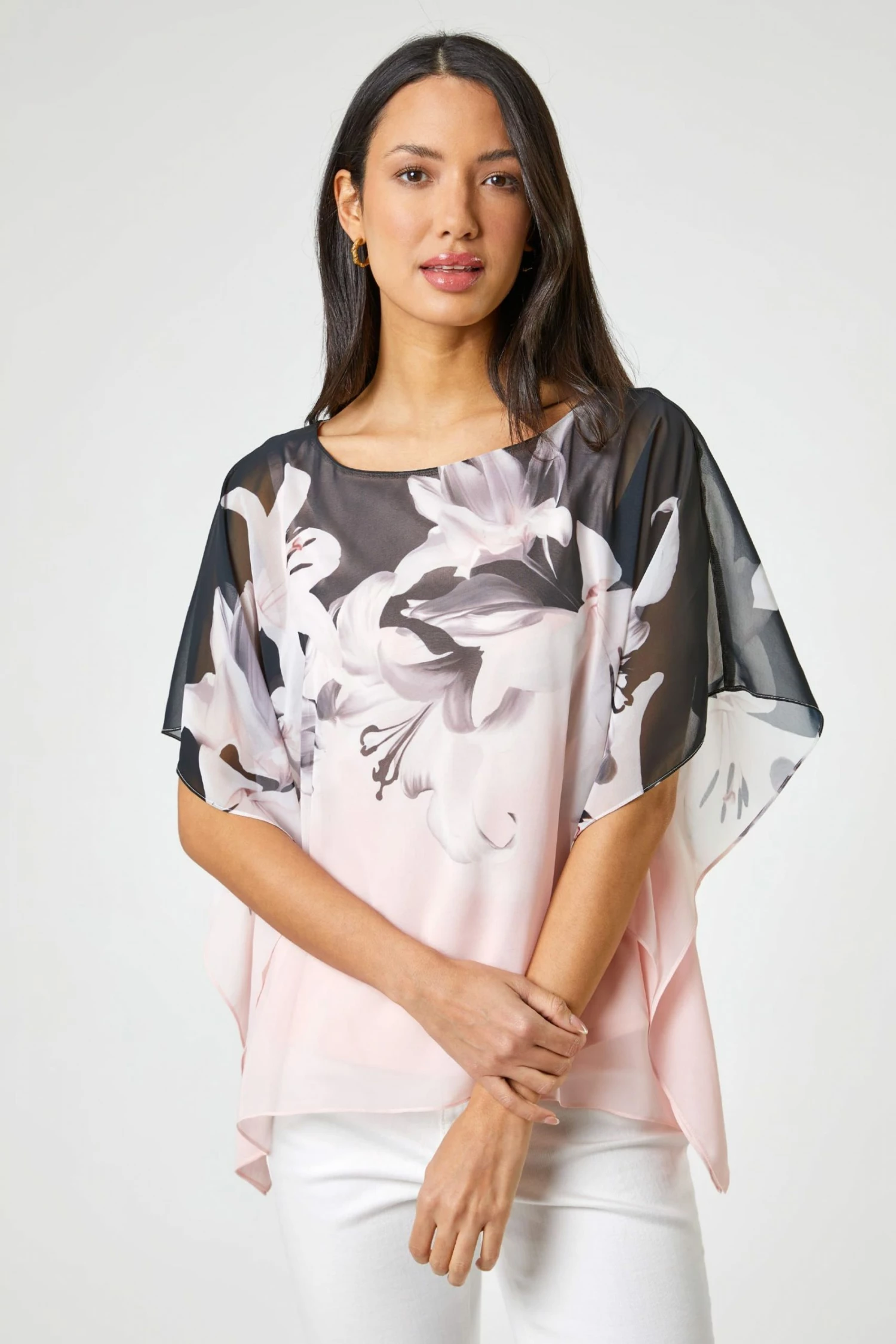 Roman Pink Floral Border Print Overlay Top 3 Roman Pink Floral Border Print Overlay Top