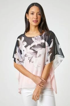 Roman Pink Floral Border Print Overlay Top 11 Roman Pink Floral Border Print Overlay Top -Roman Sales Shop unnamed file 5652