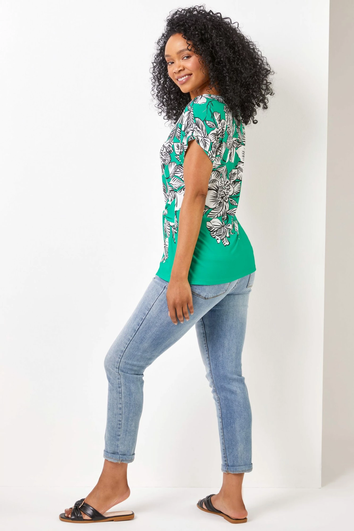 Roman Green Petite Floral Print Waist Tie Top 5 Roman Green Petite Floral Print Waist Tie Top - Image 3