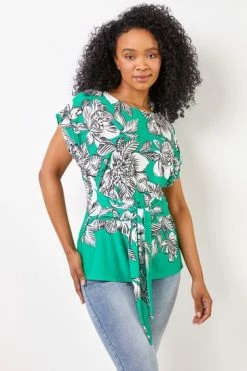 Roman Green Petite Floral Print Waist Tie Top 11 Roman Green Petite Floral Print Waist Tie Top -Roman Sales Shop unnamed file 5657