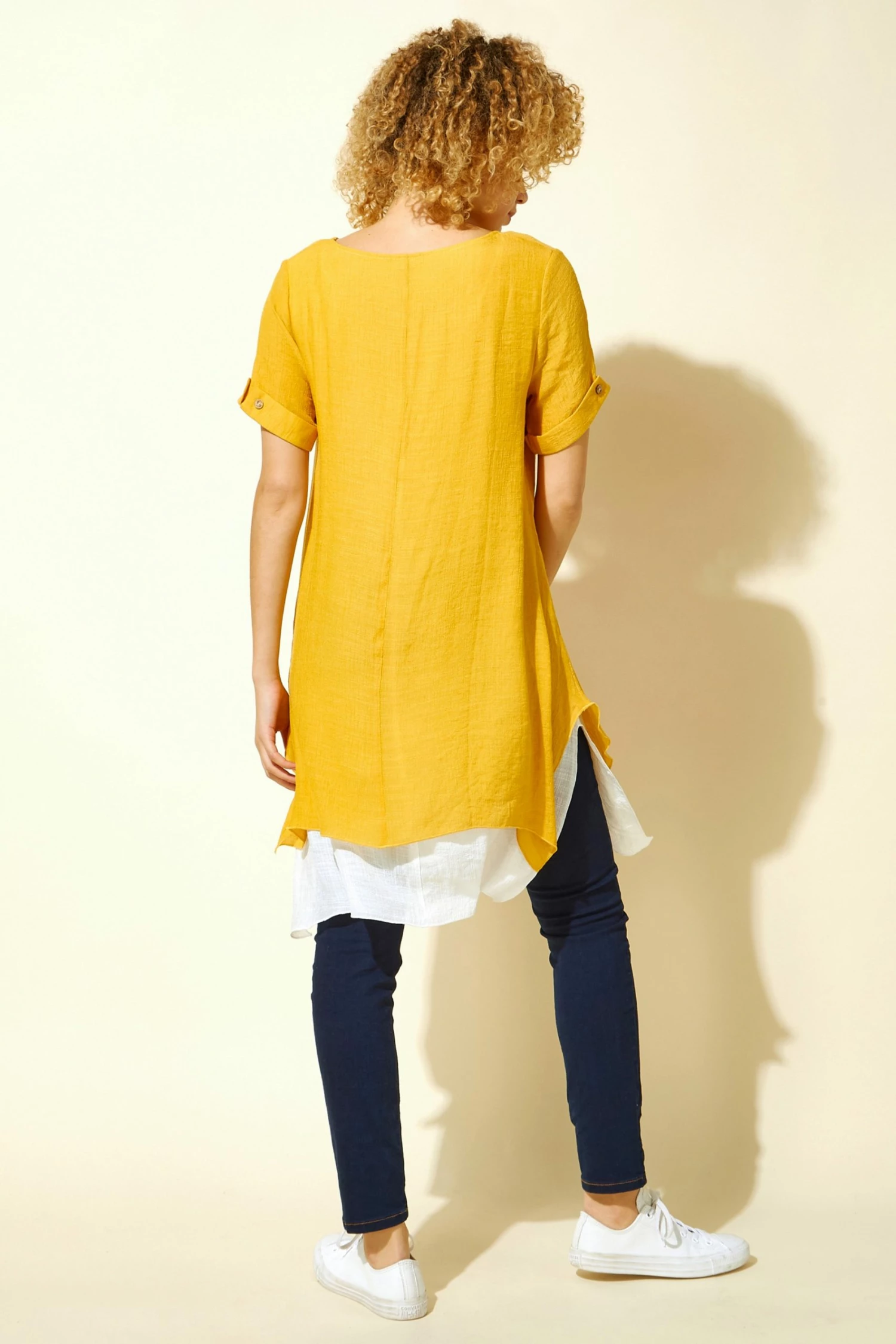 Roman Yellow Dandelion Floral Hanky Hem Tunic Top 5 Roman Yellow Dandelion Floral Hanky Hem Tunic Top - Image 3