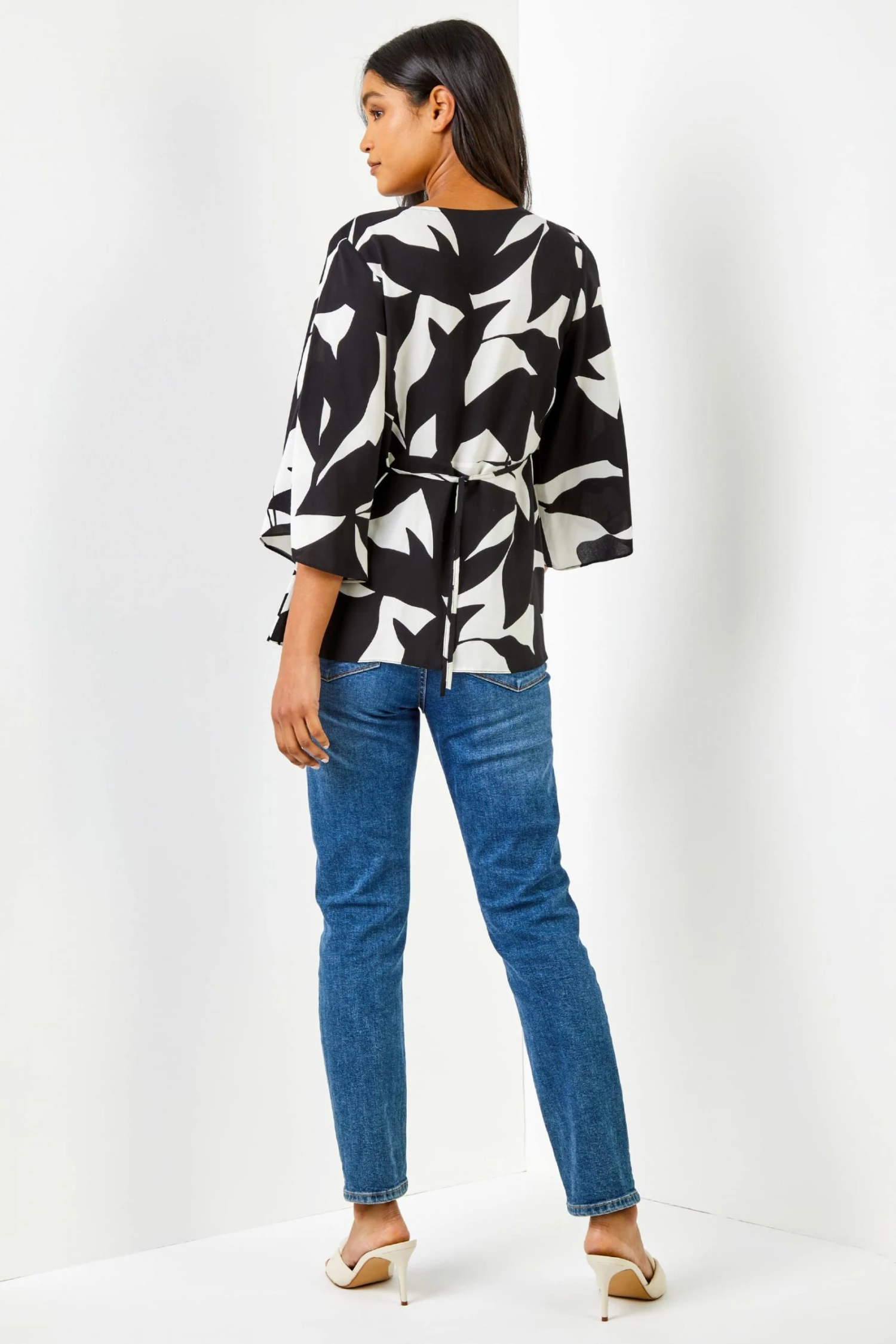 Roman Black Contrast Floral Print Ruched Blouse 4 Roman Black Contrast Floral Print Ruched Blouse - Image 2