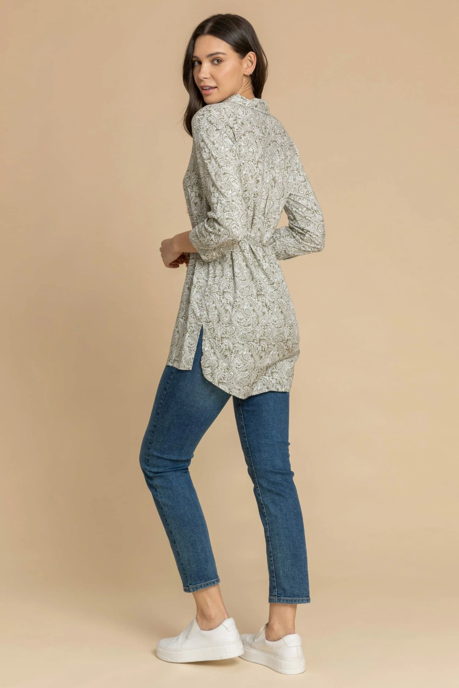 Roman Green Paisley Print Belted Longline Blouse 4 Roman Green Paisley Print Belted Longline Blouse - Image 2