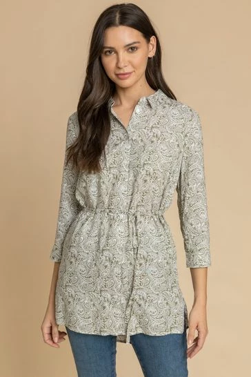 Roman Green Paisley Print Belted Longline Blouse 5 Roman Green Paisley Print Belted Longline Blouse - Image 3