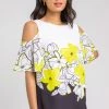 Roman Green Floral Placement Print Cold Shoulder Top