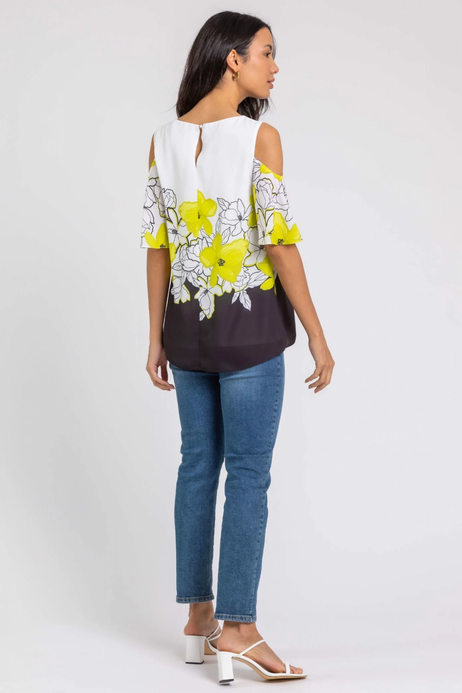 Roman Green Floral Placement Print Cold Shoulder Top 4 Roman Green Floral Placement Print Cold Shoulder Top - Image 2