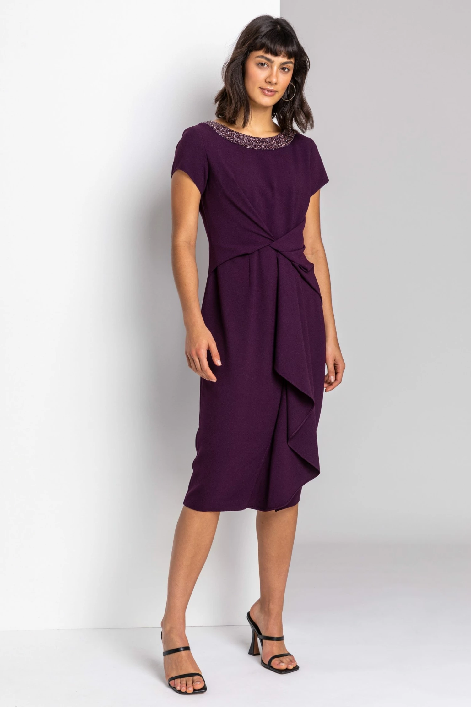 Roman Purple Embellished Twist Waist Midi Dress 5 Roman Purple Embellished Twist Waist Midi Dress - Image 3