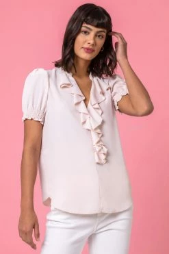 Roman Pink Frill Detail V-Neck Top