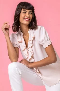 Roman Pink Frill Detail V-Neck Top -Roman Sales Shop unnamed file 5698