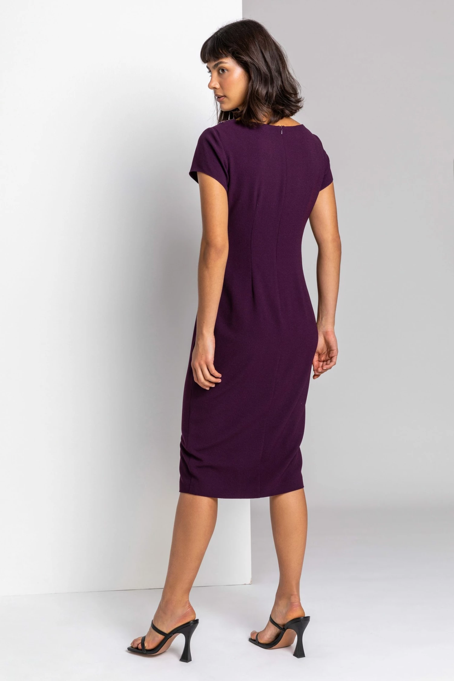 Roman Purple Embellished Twist Waist Midi Dress 6 Roman Purple Embellished Twist Waist Midi Dress - Image 4