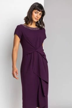 Roman Purple Embellished Twist Waist Midi Dress 12 Roman Purple Embellished Twist Waist Midi Dress -Roman Sales Shop unnamed file 571