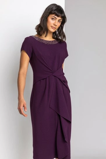 Roman Purple Embellished Twist Waist Midi Dress 7 Roman Purple Embellished Twist Waist Midi Dress - Image 5