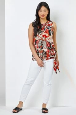 Roman Orange & Red Petite Paisley Print Necklace Detail Top 9 Roman Orange & Red Petite Paisley Print Necklace Detail Top -Roman Sales Shop unnamed file 5711