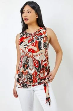 Roman Orange & Red Petite Paisley Print Necklace Detail Top 11 Roman Orange & Red Petite Paisley Print Necklace Detail Top -Roman Sales Shop unnamed file 5713