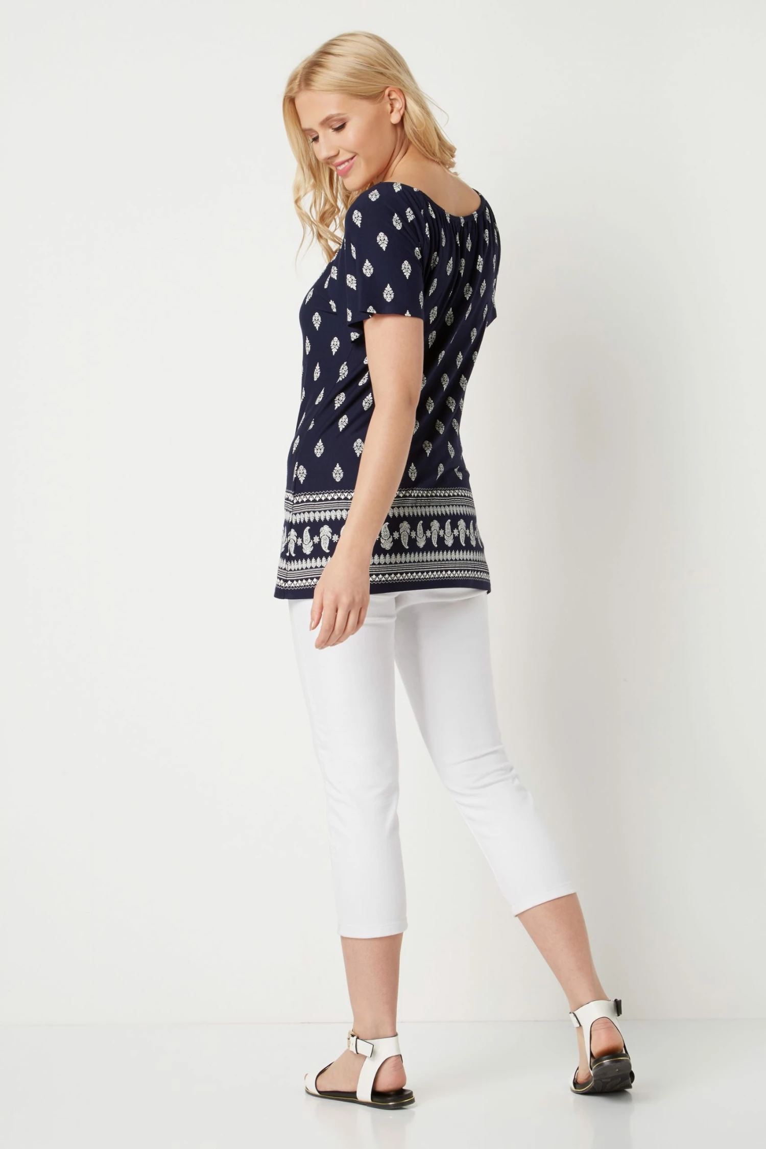 Roman Navy Paisley Print Short Sleeve Top 4 Roman Navy Paisley Print Short Sleeve Top - Image 2