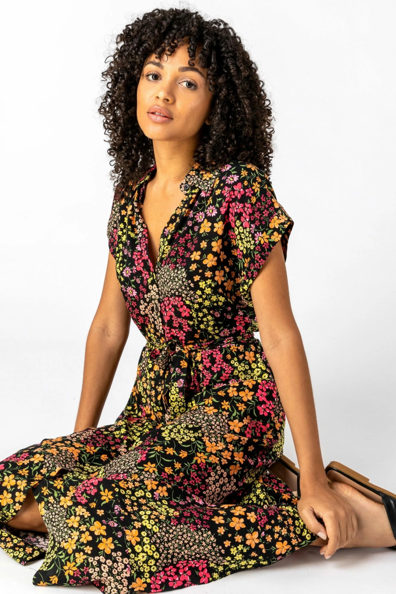 Roman Black Contrast Floral Print Shirt Dress 3 Roman Black Contrast Floral Print Shirt Dress