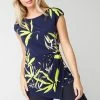 Roman Navy Tropical Leaf Print Ruched Top -Roman Sales Shop unnamed file 5732