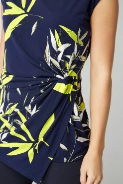 Roman Navy Tropical Leaf Print Ruched Top -Roman Sales Shop unnamed file 5735