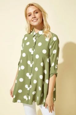 Roman Green Polka Dot Tunic Blouse