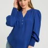 Roman Blue Petite Plain Buttoned Shirred Cuff Top 1 Roman Blue Petite Plain Buttoned Shirred Cuff Top -Roman Sales Shop unnamed file 5750