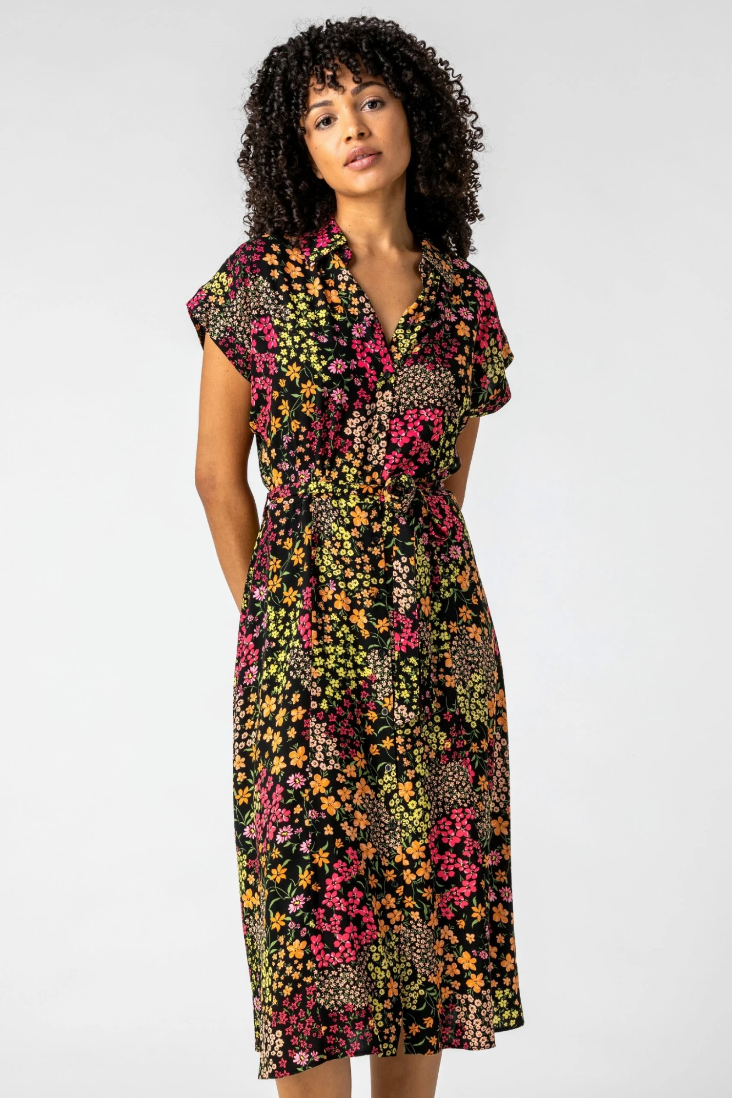 Roman Black Contrast Floral Print Shirt Dress 6 Roman Black Contrast Floral Print Shirt Dress - Image 4