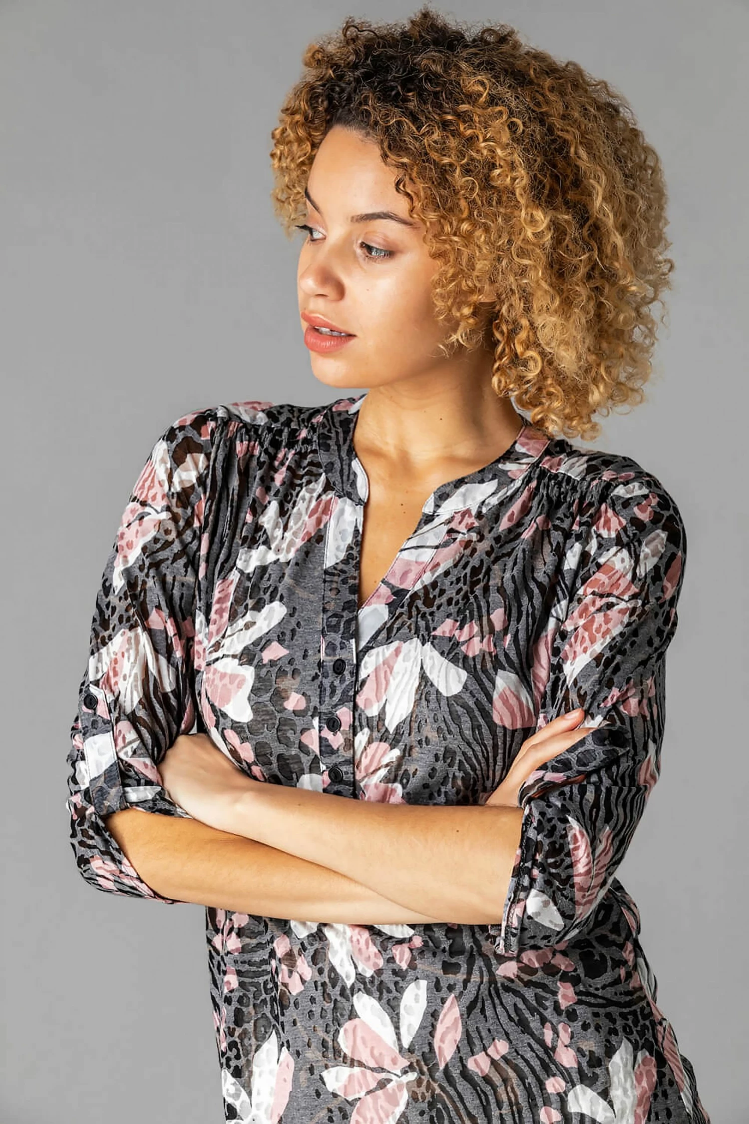 Roman Pink Animal Burnout Print Button Top 6 Roman Pink Animal Burnout Print Button Top - Image 4