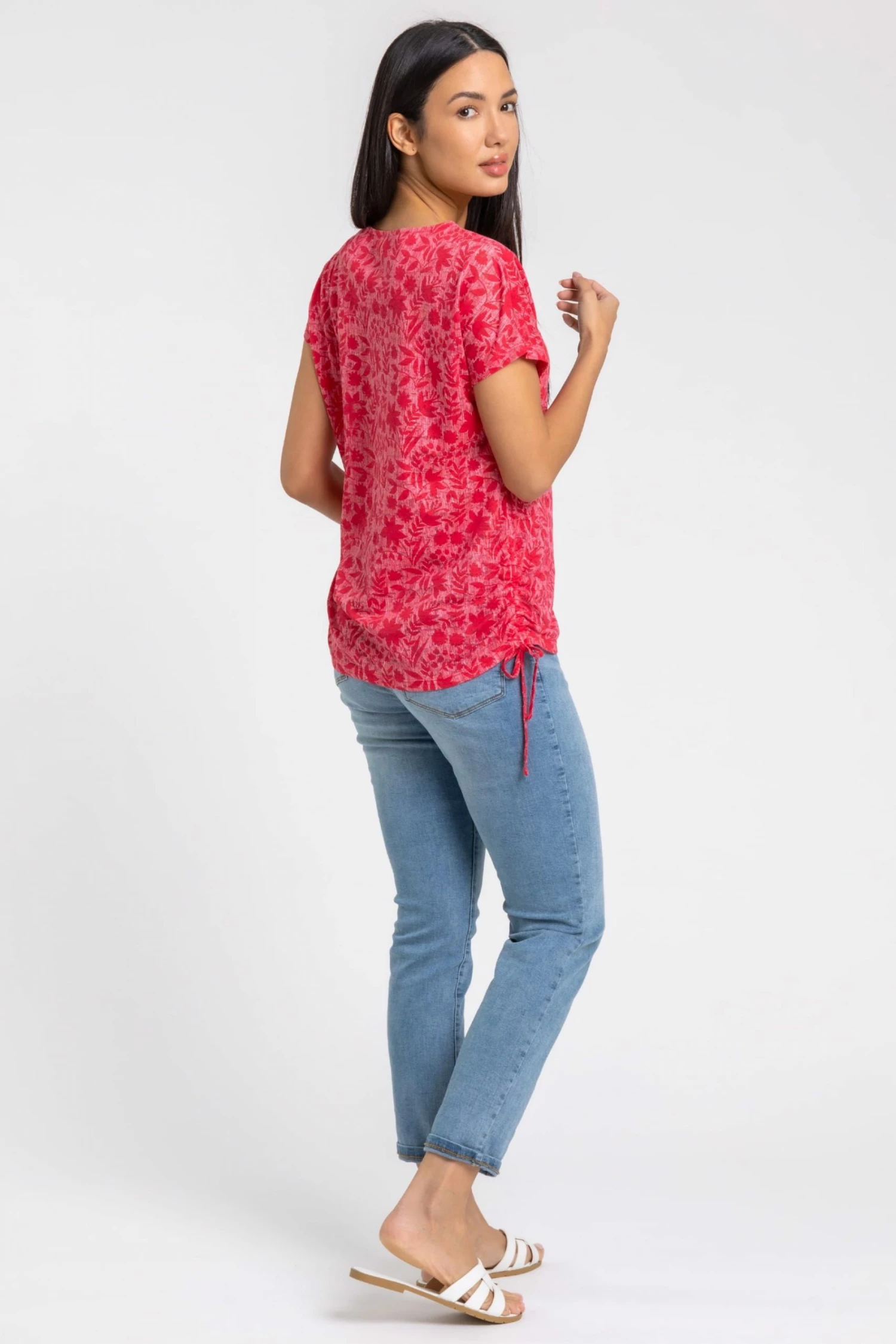 Roman Red Burnout Floral Print Tie Detail Top 4 Roman Red Burnout Floral Print Tie Detail Top - Image 2