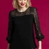 Roman Black Foil Star Print Contrast Top